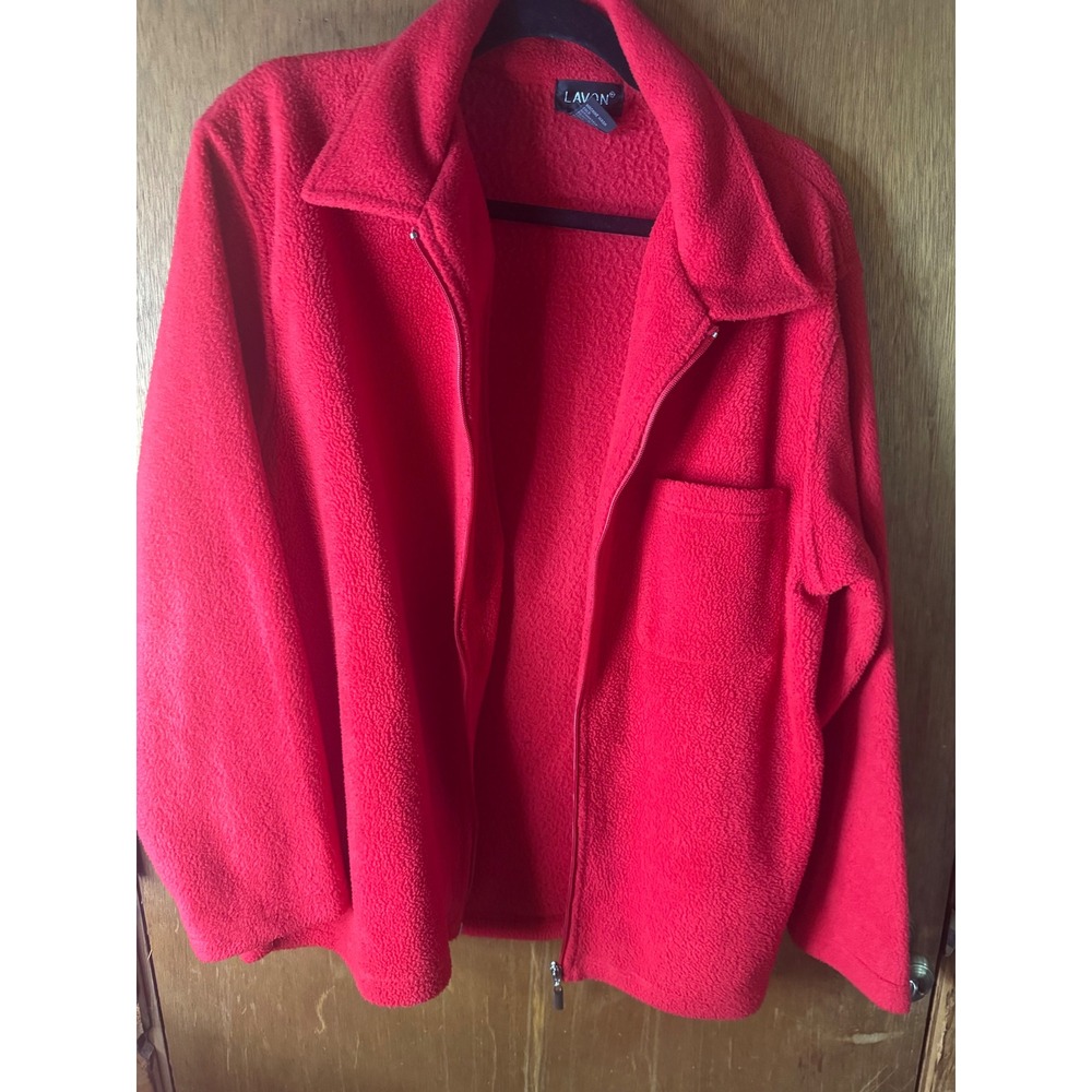 Lavon Womens Red Fleece Full Zip Jacket Size M Long Sleeve Chest Pocket